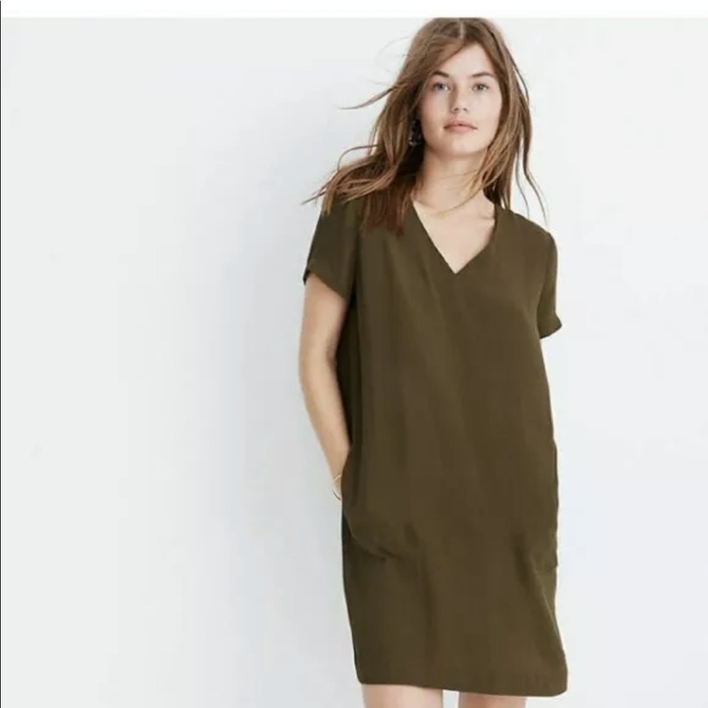 Madewell Button Back Easy Dress. XS Olive Green
